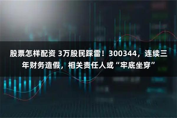 股票怎样配资 3万股民踩雷！300344，连续三年财务造假，相关责任人或“牢底坐穿”
